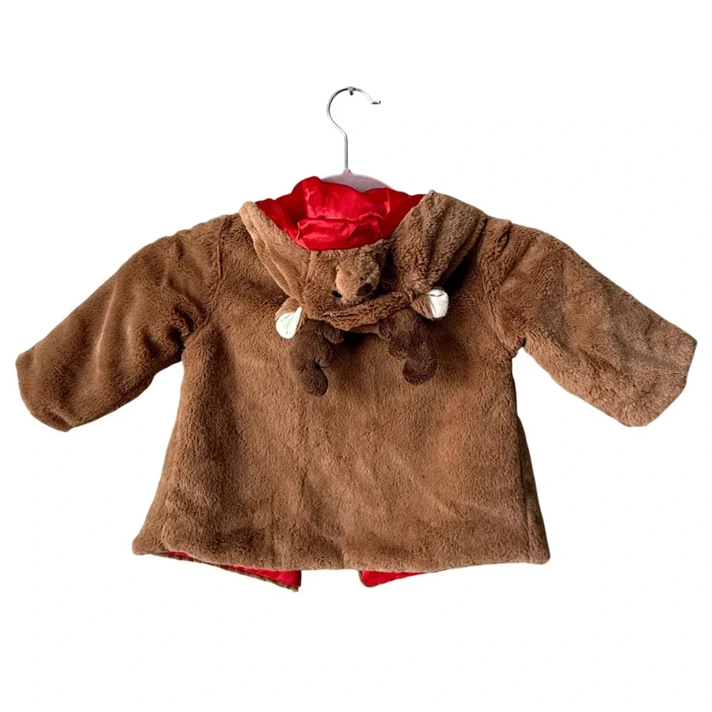 Bearington Baby Collections‎ Reindeer Fur Hooded Jacket Red Lined 12-24 Months